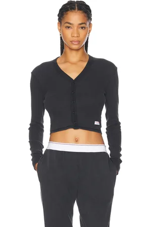 Alexander Wang Long Sleeve Waffle Cardigan in Charcoal
