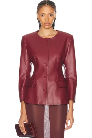 AEXAE Leather Padded Contoured Blazer in Burgundy