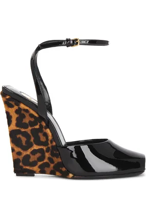Saint Laurent Orhand Peep Toe Wedge in Brown