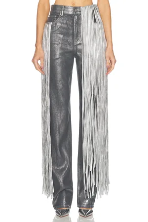 AREA Metallic Fringe Straight Leg Pant in Metallic