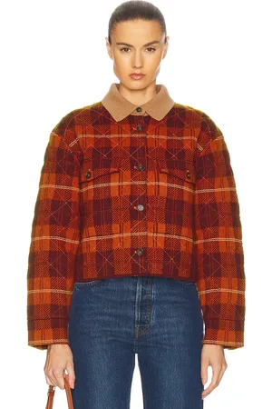 Guest In Residence Tartan Cropped Cashmere Jacket in Burgundy