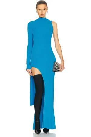 DAVID KOMA Asymmetric Cut One Sleeve Dress in Blue