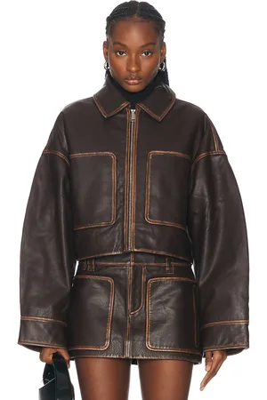 GRLFRND Cropped Leather Patch Pocket Jacket in