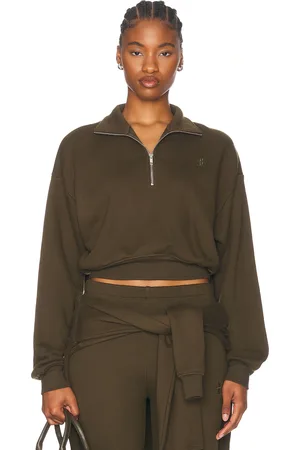 ÉTERNE Cropped Half-Zip Sweatshirt in Army