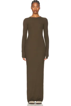 ÉTERNE Long Sleeve Crewneck Maxi Dress in Army