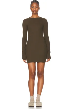 ÉTERNE Long Sleeve Crewneck Mini Dress in Army