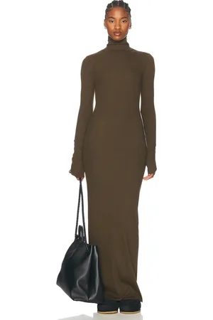 ÉTERNE Long Sleeve Turtleneck Maxi Dress in Army