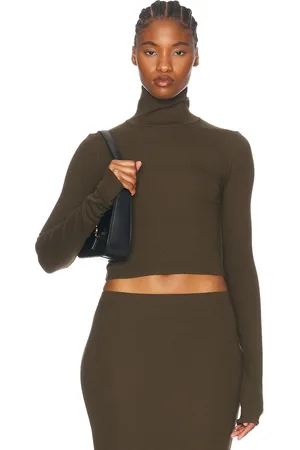 ÉTERNE Cropped Fitted Turtleneck Top in Army