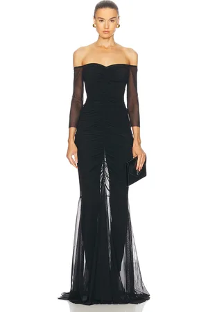 Norma Kamali Off Shoulder Shirred Front Fishtail Gown in