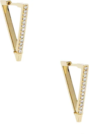 Azlee V Pave Diamond Hoop Earrings in Metallic Gold