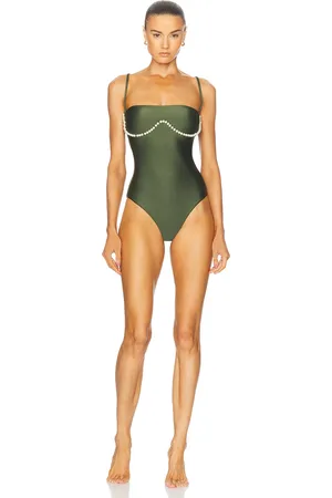 Adriana Degreas Oysters Solid Strapless One Piece Swimsuit in Green