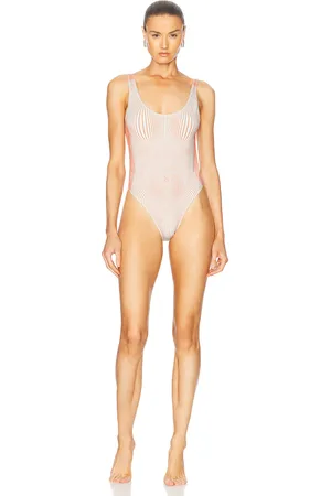 Jean Paul Gaultier Pinstripe Body Morphing One Piece in Coral,Cream
