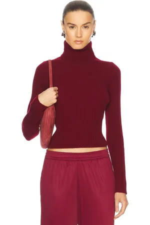 ENZA COSTA Rib Turtleneck Sweater in Burgundy