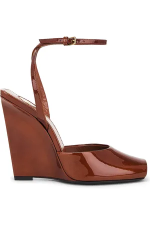 Saint Laurent Orhand Peep Toe Wedge in Cognac,Rust
