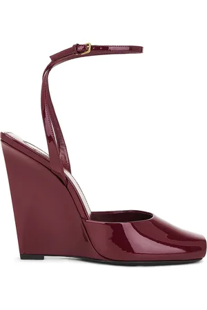 Saint Laurent Orhand Peep Toe Wedge in Red