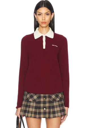Miu Miu Long Sleeve Polo Sweater in Wine