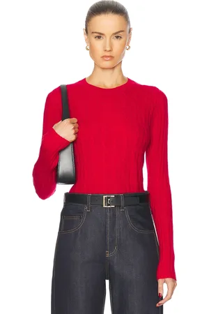 Guest In Residence Cable Shrunken Cashmere Crew Sweater in Red
