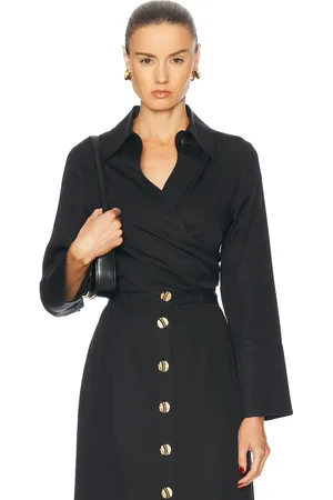 Matthew Bruch Collared Long Sleeve Wrap Top in Black