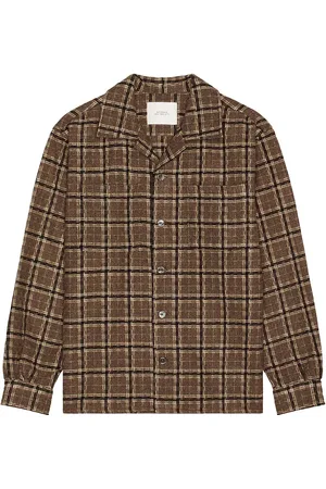 Saturdays NYC Open Collar Flannel Check Shirt in Brown