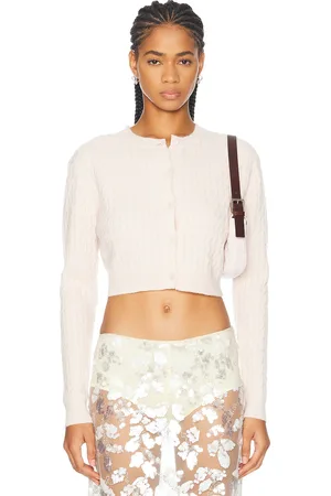 ENZA COSTA Powder Cashmere Cable Knit Cardigan in Blush