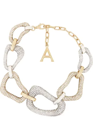 AREA Crystal Link Necklace in Metallic Silver