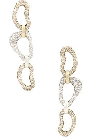 AREA Crystal Link Drop Earrings in Metallic Silver