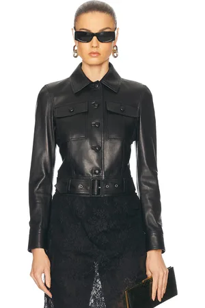 Saint Laurent Cropped Leather Jacket in Black