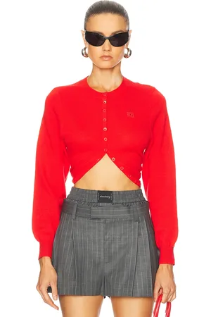 Alexander Wang Split Hem Long Sleeve Cardigan in Red