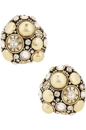 AREA Crystal Button Earrings in Metallic Gold