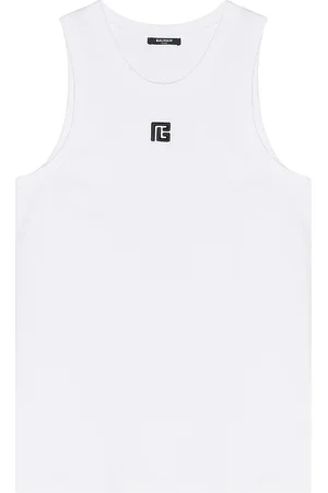 Balmain Small PB Logo Tank Top in White