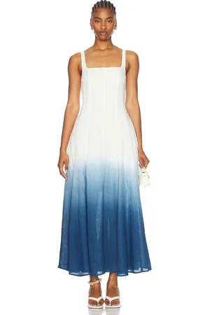 Nicholas Athena Sleeveless Panelled Midi Dress With Godets in White,Blue