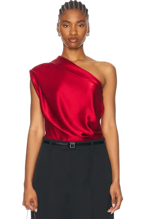 The Sei Asymmetrical Lapel Top in Red
