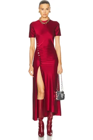 Paco rabanne Short Sleeve Midi Dress in Red