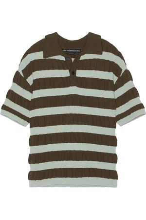 Andersson Bell Bubble Stripe Polo Sweater in Mint, Teal