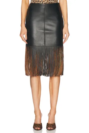 BLUMARINE Fringe Leather Skirt in