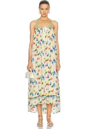 BODE Flower Stamp Dress in Yellow,Blue