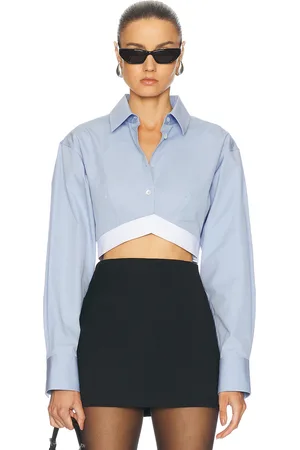 Alexander Wang Cropped Button Up Top in Blue