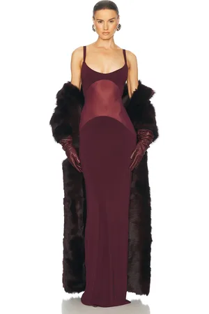 Helsa Sheer Knit Curve Maxi Dress in Wine