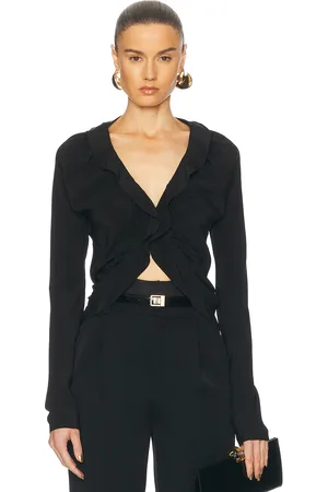 Saint Laurent Long Sleeve Ruffle Top in Black