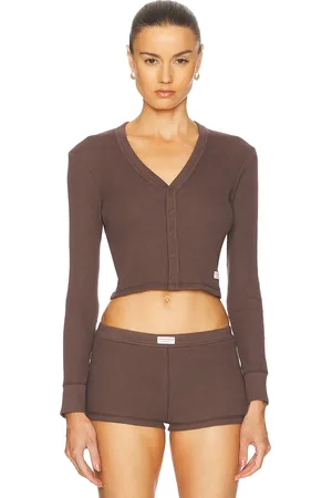 Alexander Wang Long Sleeve Waffle Cardigan in Chocolate