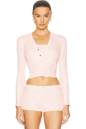 Alexander Wang Long Sleeve Waffle Cardigan in Blush