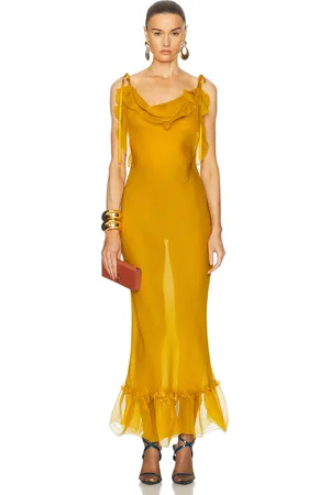 Saint Laurent Long Slip Dress in Mustard