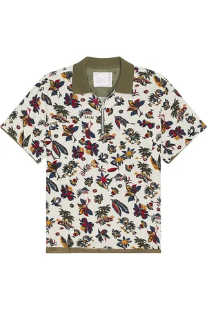 SACAI Car Race Tropical Print Polo Shirt in White