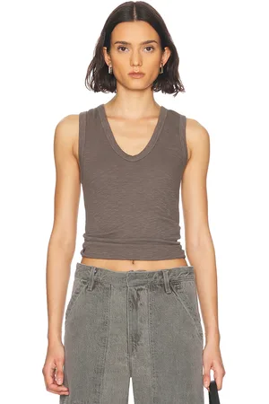 ENZA COSTA Textured Rib Sleeveless U Tank Top in Taupe