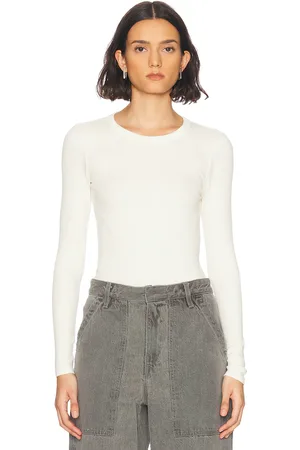 ENZA COSTA Textured Rib Long Sleeve Crewneck Top in Cream