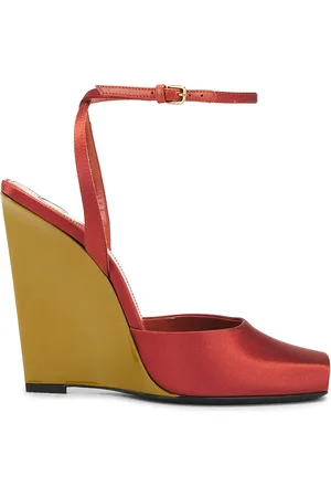Saint Laurent La Scandale Wedge Sandal in Rust