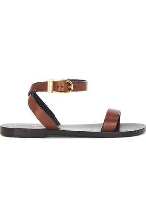 Saint Laurent Buckle Flat Sandal in Brown