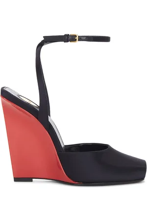 Saint Laurent La Scandale Wedge Sandal in Navy