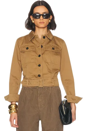 Saint Laurent Cropped Belted Jacket in Beige