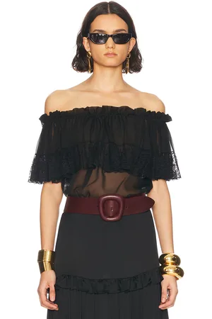 Saint Laurent Sheer Off The Shoulder Blouse in Black